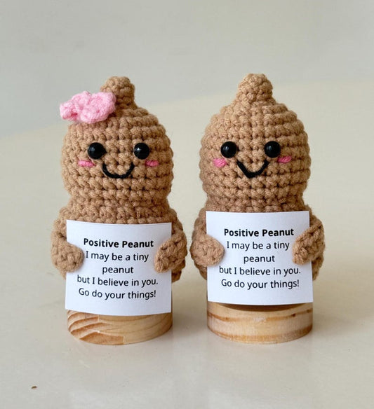 Funny Positive Peanut, Knitted Peanut Toy With Positive Card, Cute Wool Inspirational Peanut Crochet Food Doll Cheer Up Gift, Birthday Gift