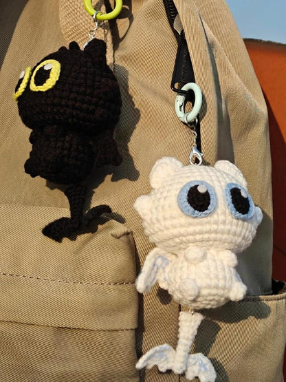 Crochet Dragon Plushie: Black Dragon and White Dragon Amigurumi Keychain, Animal Plush, Couple keychain, Valentine Gift
