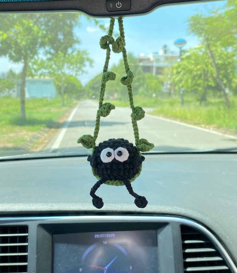 Cute Swinging Car Mirror Hanging Accessories, Handmade Crochet Ornament, New Car Gift Idea, Car Decoration, Gift For Her, Car Charm Decor