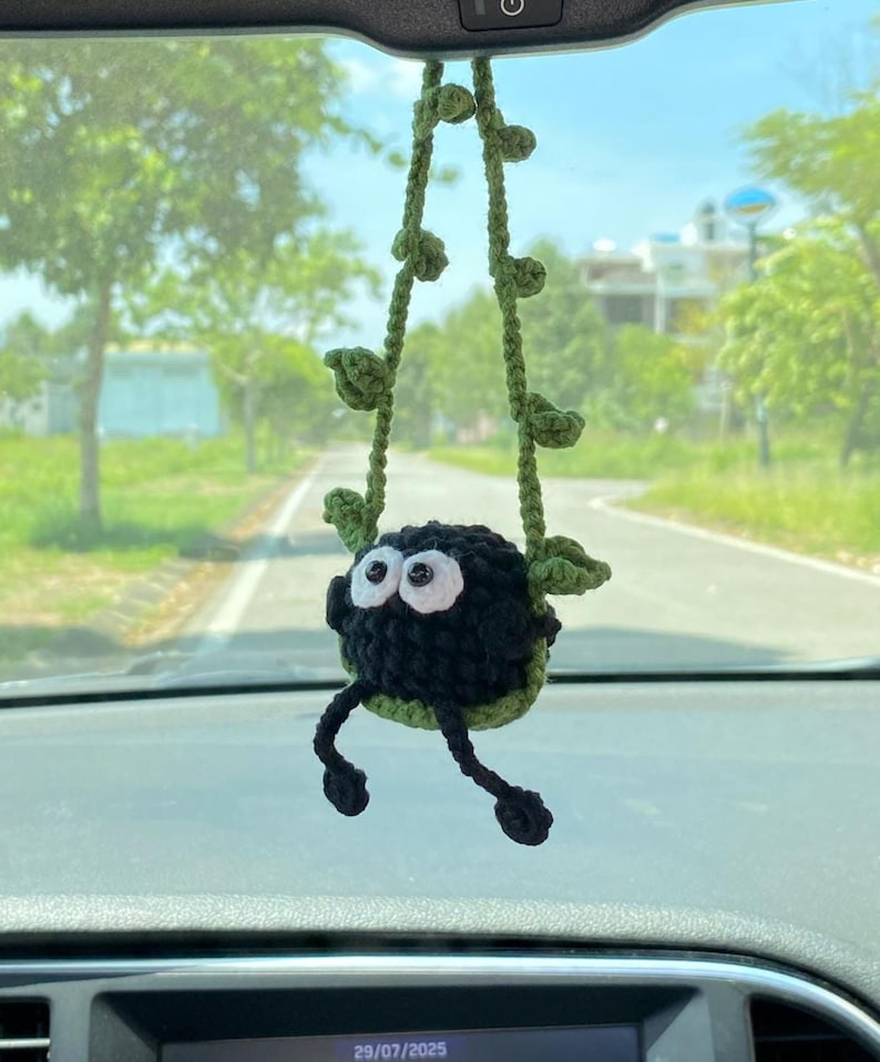 Cute Swinging Car Mirror Hanging Accessories, Handmade Crochet Ornament, New Car Gift Idea, Car Decoration, Gift For Her, Car Charm Decor
