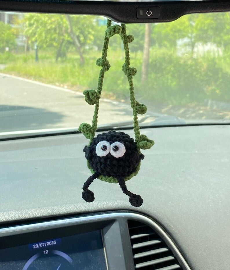 Cute Swinging Car Mirror Hanging Accessories, Handmade Crochet Ornament, New Car Gift Idea, Car Decoration, Gift For Her, Car Charm Decor