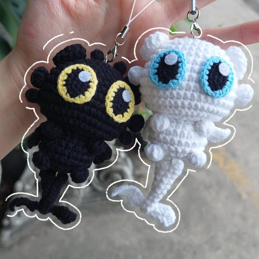Crochet Dragon Plushie: Black Dragon and White Dragon Amigurumi Keychain, Animal Plush, Couple keychain, Valentine Gift