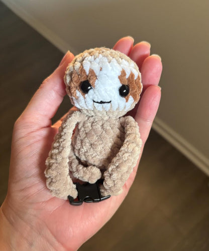 Mini crochet hanging sloth with clip hands, sloth bag charm, desk buddy, crochet car hanger
