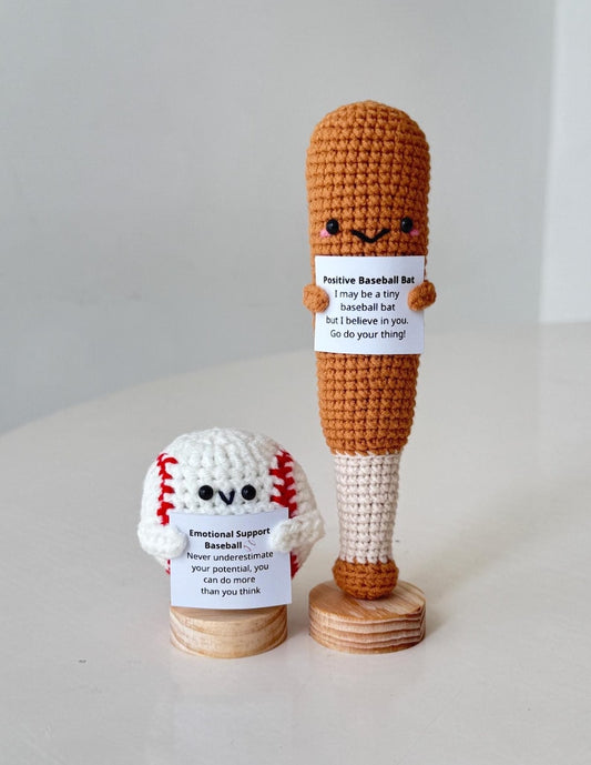 Funny Positive Baseball, Knitted Baseball Bat With Positive Card, Cute Baseball Wool Inspirational, Cheer Up Gift For Baseball Team Player