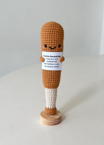Funny Positive Baseball, Knitted Baseball Bat With Positive Card, Cute Baseball Wool Inspirational, Cheer Up Gift For Baseball Team Player