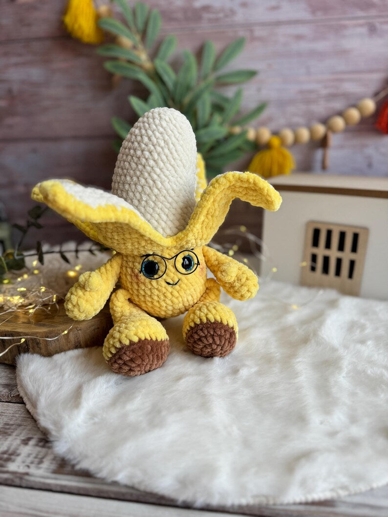 Crochet Banana Plush, Funny Amigurumi Banana, Handmade Fruit Plush, Cute Food Decor, Office Desk Gift, Fruit Lover Gift