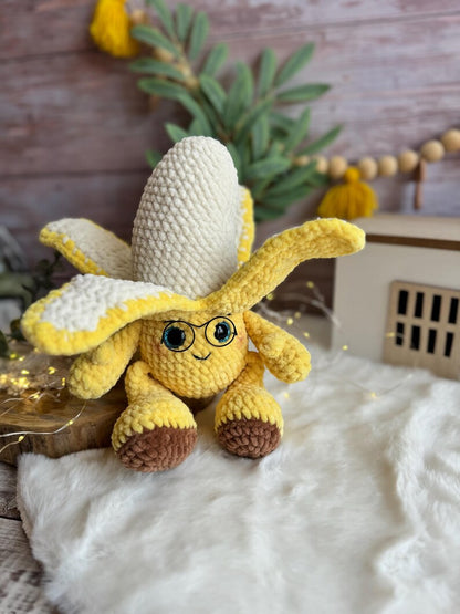 Crochet Banana Plush, Funny Amigurumi Banana, Handmade Fruit Plush, Cute Food Decor, Office Desk Gift, Fruit Lover Gift