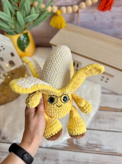 Crochet Banana Plush, Funny Amigurumi Banana, Handmade Fruit Plush, Cute Food Decor, Office Desk Gift, Fruit Lover Gift