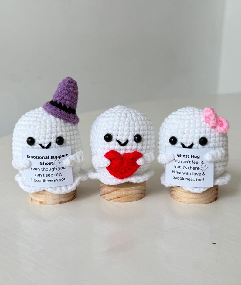 Crochet Supportive Ghost, Ghost Hug Plush, Positive Ghost, Cute Crochet Desk Accessory, Halloween Gifts For Family, Friend, Coworkers