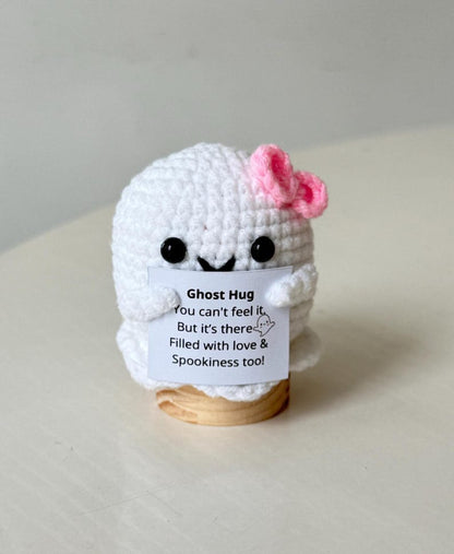 Crochet Supportive Ghost, Ghost Hug Plush, Positive Ghost, Cute Crochet Desk Accessory, Halloween Gifts For Family, Friend, Coworkers