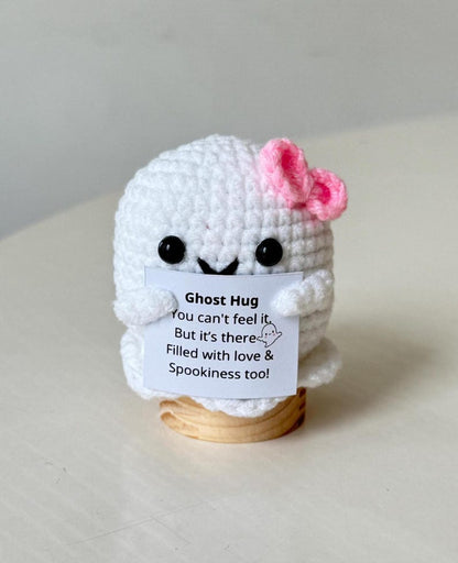 Crochet Supportive Ghost, Ghost Hug Plush, Positive Ghost, Cute Crochet Desk Accessory, Halloween Gifts For Family, Friend, Coworkers