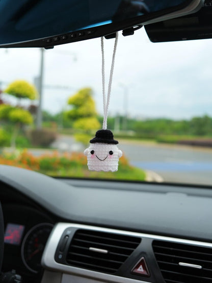 Crochet Goth Car Mirror Charm: Witch Hat Ghost - Spooky Car Decor