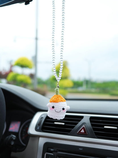 Crochet Goth Car Mirror Charm: Witch Hat Ghost - Spooky Car Decor