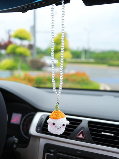 Crochet Goth Car Mirror Charm: Witch Hat Ghost - Spooky Car Decor