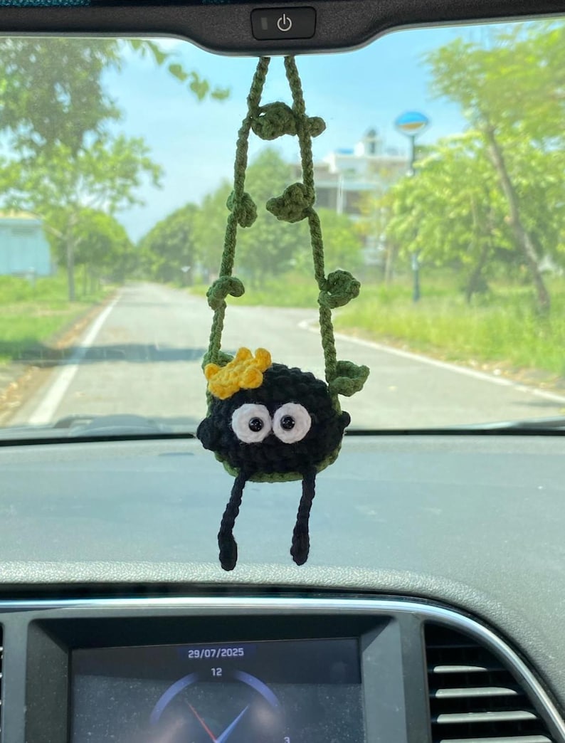 Cute Swinging Car Mirror Hanging Accessories, Handmade Crochet Ornament, New Car Gift Idea, Car Decoration, Gift For Her, Car Charm Decor
