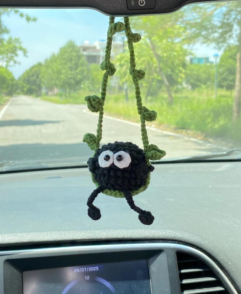 Cute Swinging Car Mirror Hanging Accessories, Handmade Crochet Ornament, New Car Gift Idea, Car Decoration, Gift For Her, Car Charm Decor