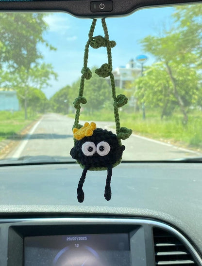 Cute Swinging Car Mirror Hanging Accessories, Handmade Crochet Ornament, New Car Gift Idea, Car Decoration, Gift For Her, Car Charm Decor