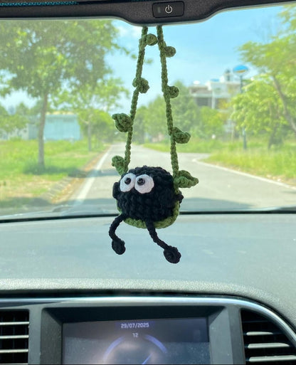Cute Swinging Car Mirror Hanging Accessories, Handmade Crochet Ornament, New Car Gift Idea, Car Decoration, Gift For Her, Car Charm Decor