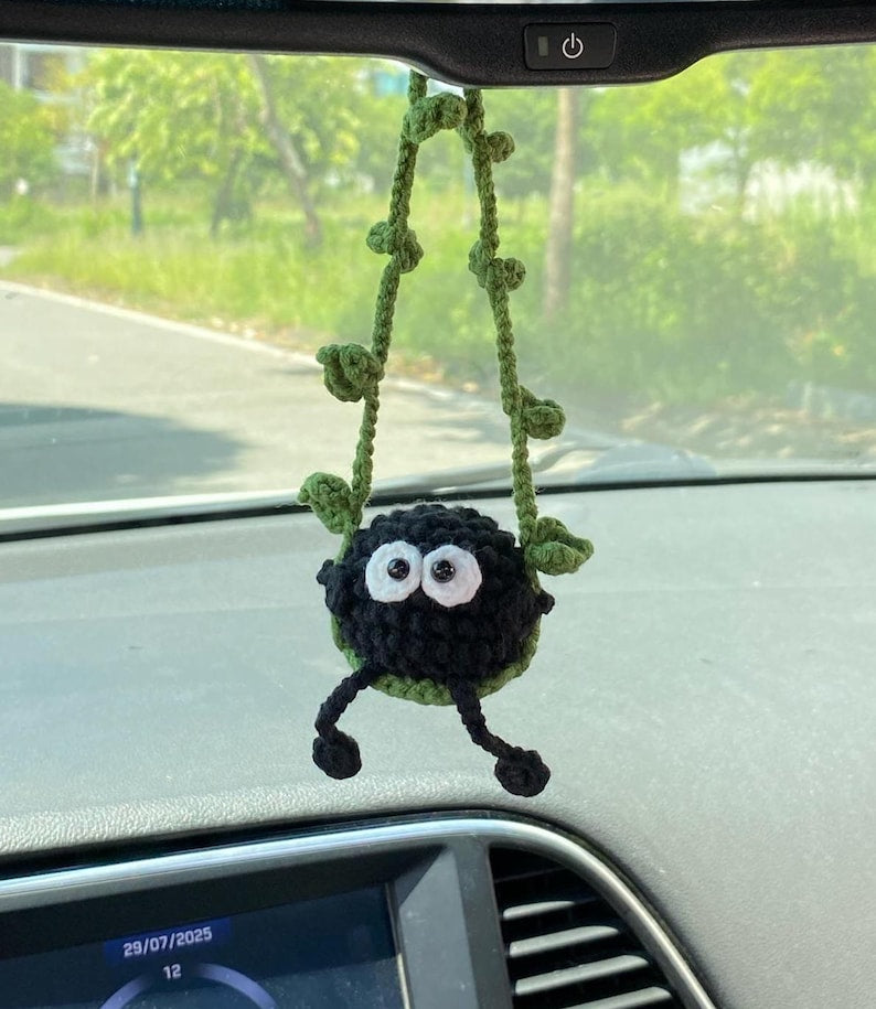 Cute Swinging Car Mirror Hanging Accessories, Handmade Crochet Ornament, New Car Gift Idea, Car Decoration, Gift For Her, Car Charm Decor