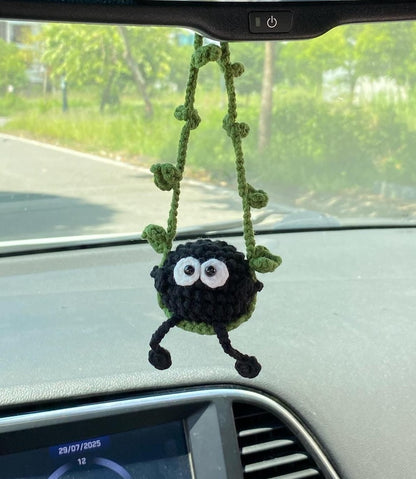 Cute Swinging Car Mirror Hanging Accessories, Handmade Crochet Ornament, New Car Gift Idea, Car Decoration, Gift For Her, Car Charm Decor