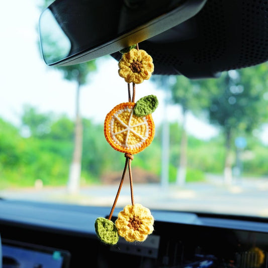 Crochet Lemon & Sunflower Car Mirror Hanging Accessories, Crochet Car Hanger, Cute Car Accessories for Women/Teens, Interior Car Decor