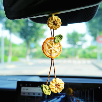 Crochet Lemon & Sunflower Car Mirror Hanging Accessories, Crochet Car Hanger, Cute Car Accessories for Women/Teens, Interior Car Decor
