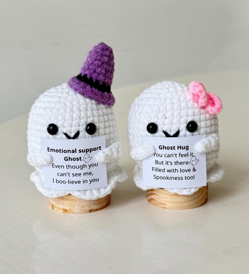 Crochet Emotional Support Ghost, Positive Ghost, Ghost Hug Plushie, Cute Crochet Desk Accessory, Halloween Gift For Family, Friend, Coworker