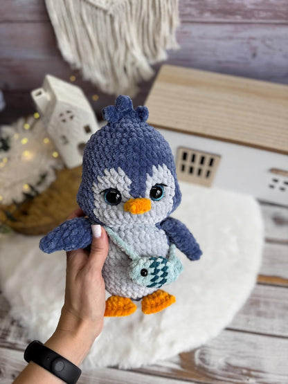 Crochet Penguin Plush, Handmade Amigurumi Penguin with Fish Bag, Arctic Animal Gift, Penguin Lover Gift, Winter Decor