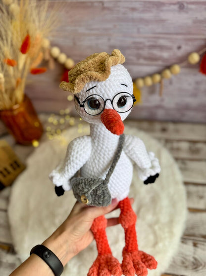 Crochet Stork Figure, Baby Shower Centerpiece, Gender Reveal Decor, Handmade Stork Decoration, Keepsake Gift, Baby Celebration Decor