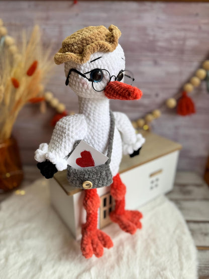 Crochet Stork Figure, Baby Shower Centerpiece, Gender Reveal Decor, Handmade Stork Decoration, Keepsake Gift, Baby Celebration Decor
