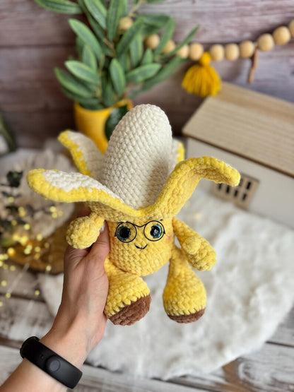 Crochet Banana Plush, Funny Amigurumi Banana, Handmade Fruit Plush, Cute Food Decor, Office Desk Gift, Fruit Lover Gift