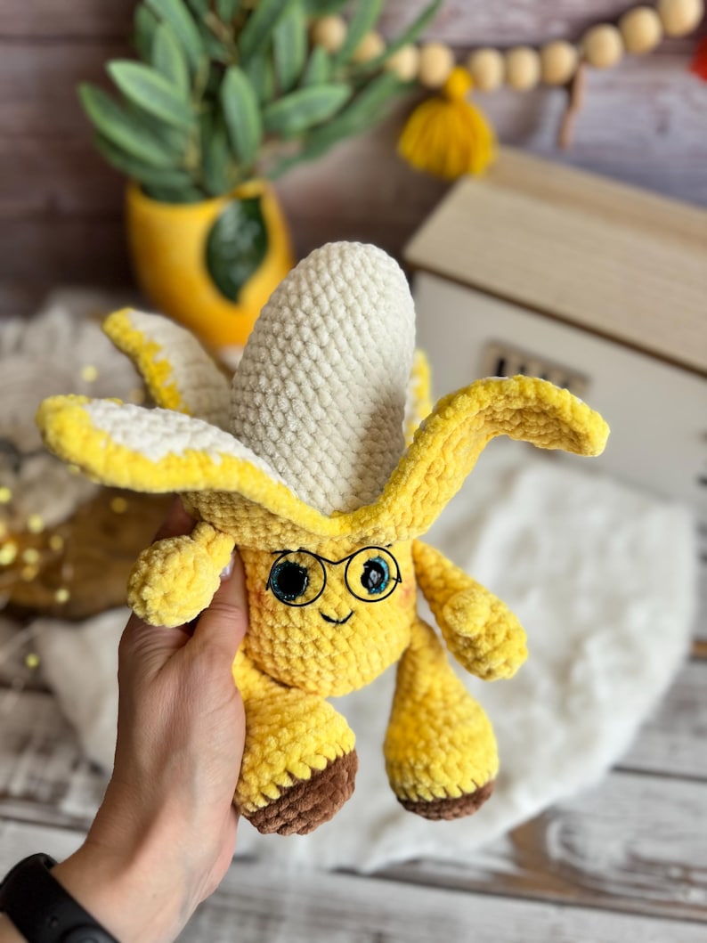 Crochet Banana Plush, Funny Amigurumi Banana, Handmade Fruit Plush, Cute Food Decor, Office Desk Gift, Fruit Lover Gift