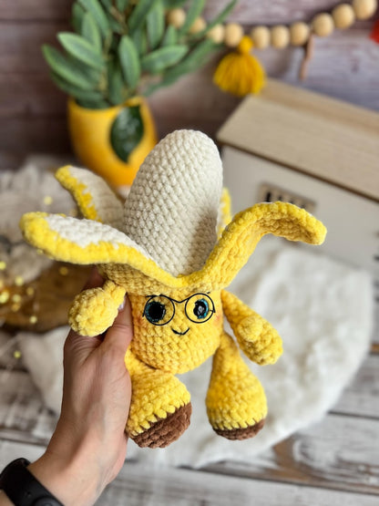 Crochet Banana Plush, Funny Amigurumi Banana, Handmade Fruit Plush, Cute Food Decor, Office Desk Gift, Fruit Lover Gift