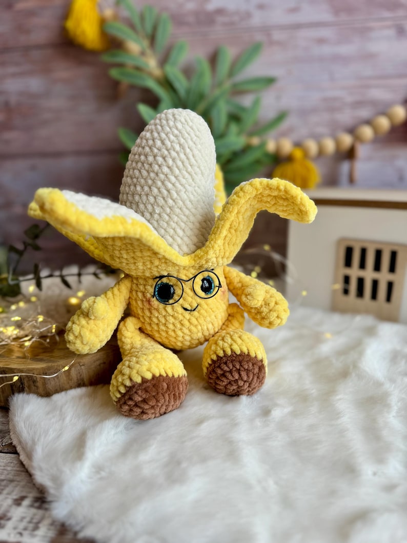 Crochet Banana Plush, Funny Amigurumi Banana, Handmade Fruit Plush, Cute Food Decor, Office Desk Gift, Fruit Lover Gift