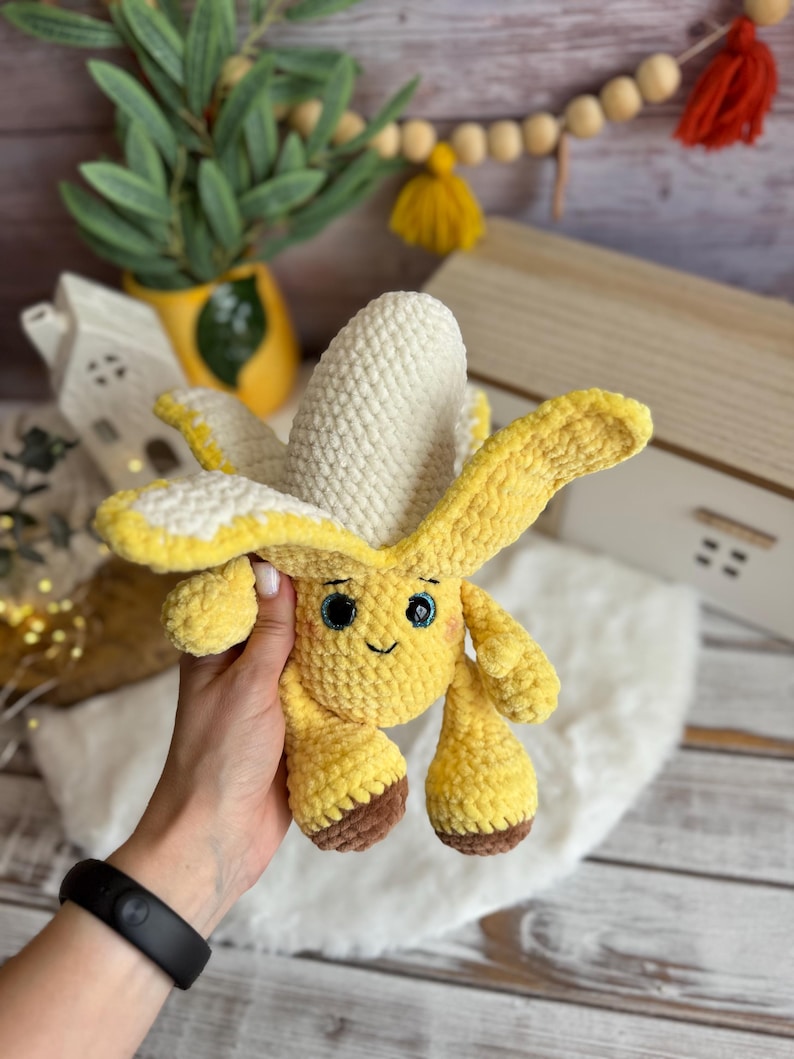 Crochet Banana Plush, Funny Amigurumi Banana, Handmade Fruit Plush, Cute Food Decor, Office Desk Gift, Fruit Lover Gift