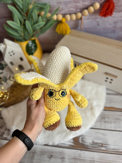 Crochet Banana Plush, Funny Amigurumi Banana, Handmade Fruit Plush, Cute Food Decor, Office Desk Gift, Fruit Lover Gift