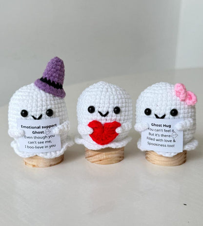 Crochet Supportive Ghost, Ghost Hug Plush, Positive Ghost, Cute Crochet Desk Accessory, Halloween Gifts For Family, Friend, Coworkers