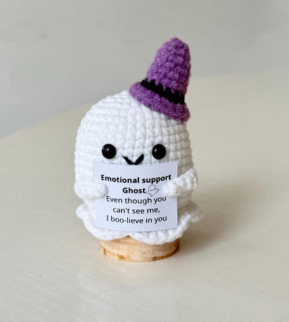 Crochet Supportive Ghost, Ghost Hug Plush, Positive Ghost, Cute Crochet Desk Accessory, Halloween Gifts For Family, Friend, Coworkers