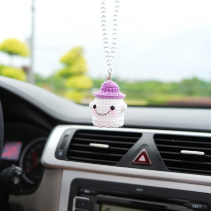Crochet Goth Car Mirror Charm: Witch Hat Ghost - Spooky Car Decor
