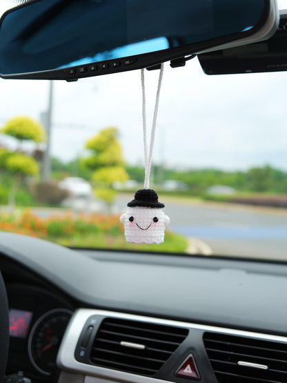 Crochet Goth Car Mirror Charm: Witch Hat Ghost - Spooky Car Decor
