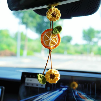Crochet Lemon & Sunflower Car Mirror Hanging Accessories, Crochet Car Hanger, Cute Car Accessories for Women/Teens, Interior Car Decor