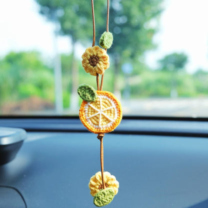 Crochet Lemon & Sunflower Car Mirror Hanging Accessories, Crochet Car Hanger, Cute Car Accessories for Women/Teens, Interior Car Decor