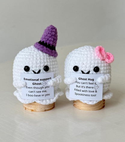 Crochet Emotional Support Ghost, Positive Ghost, Ghost Hug Plushie, Cute Crochet Desk Accessory, Halloween Gift For Family, Friend, Coworker