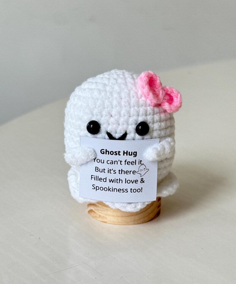 Crochet Emotional Support Ghost, Positive Ghost, Ghost Hug Plushie, Cute Crochet Desk Accessory, Halloween Gift For Family, Friend, Coworker