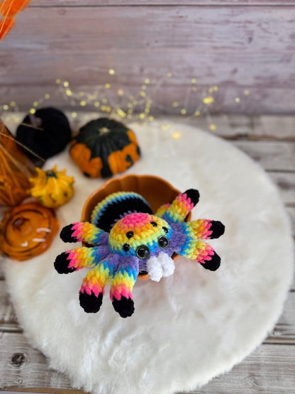 Rainbow Spider Decor, Handmade Crochet Spider Ornament, Halloween Decoration, Gothic Shelf Decor, Spider Lover Gift