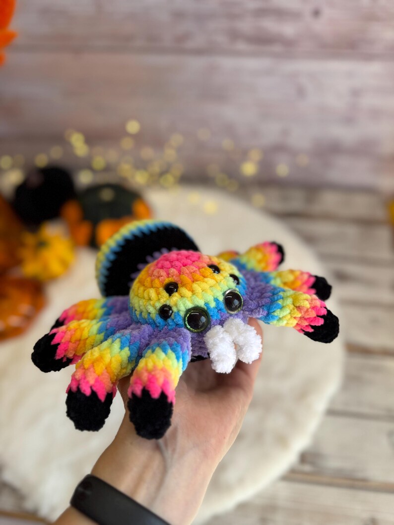 Rainbow Spider Decor, Handmade Crochet Spider Ornament, Halloween Decoration, Gothic Shelf Decor, Spider Lover Gift