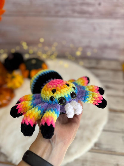Rainbow Spider Decor, Handmade Crochet Spider Ornament, Halloween Decoration, Gothic Shelf Decor, Spider Lover Gift
