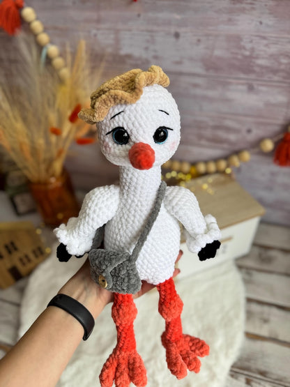 Crochet Stork Figure, Baby Shower Centerpiece, Gender Reveal Decor, Handmade Stork Decoration, Keepsake Gift, Baby Celebration Decor