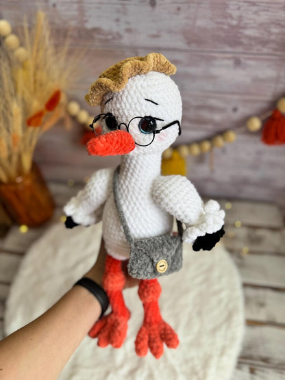 Crochet Stork Figure, Baby Shower Centerpiece, Gender Reveal Decor, Handmade Stork Decoration, Keepsake Gift, Baby Celebration Decor