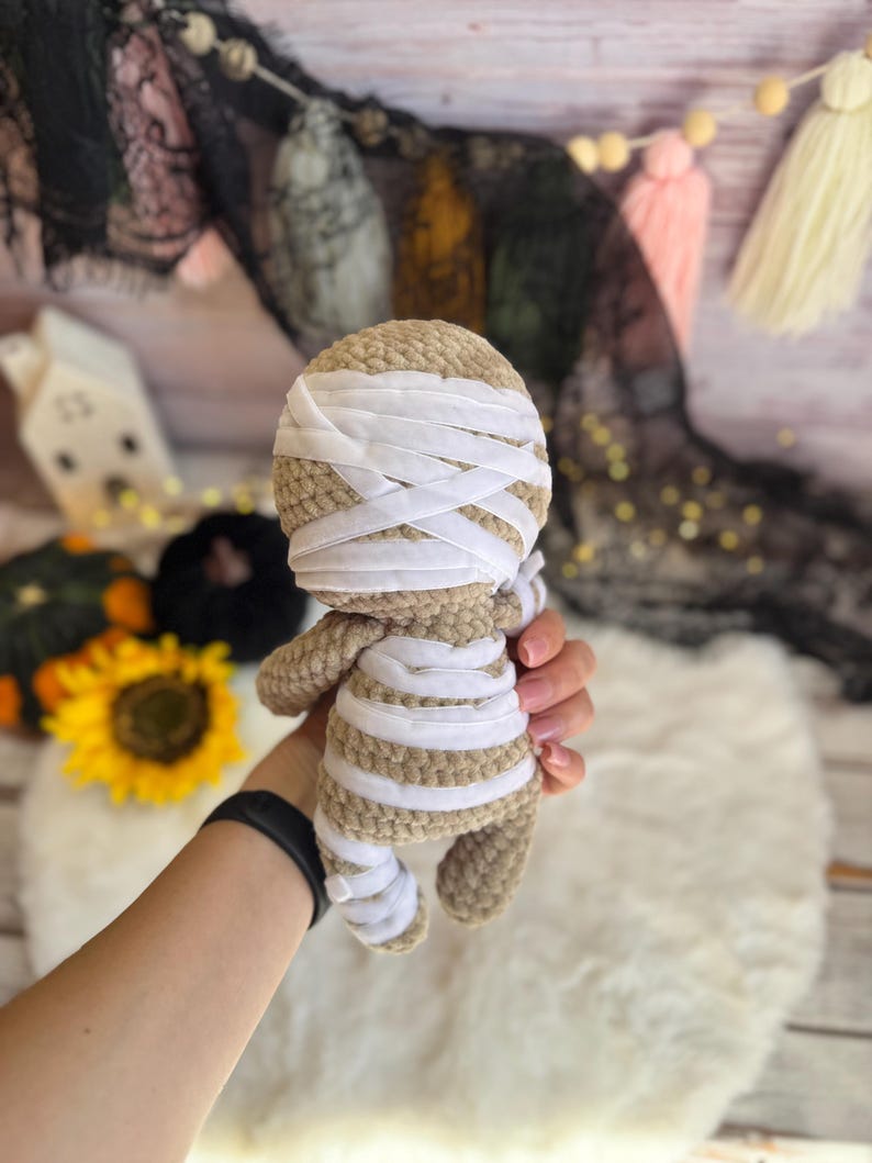 Crochet Mummy Plush, Halloween Decor, Amigurumi Mummy, Spooky Home Decor, Non Candy Trick or Treat Gift, Gothic Decor